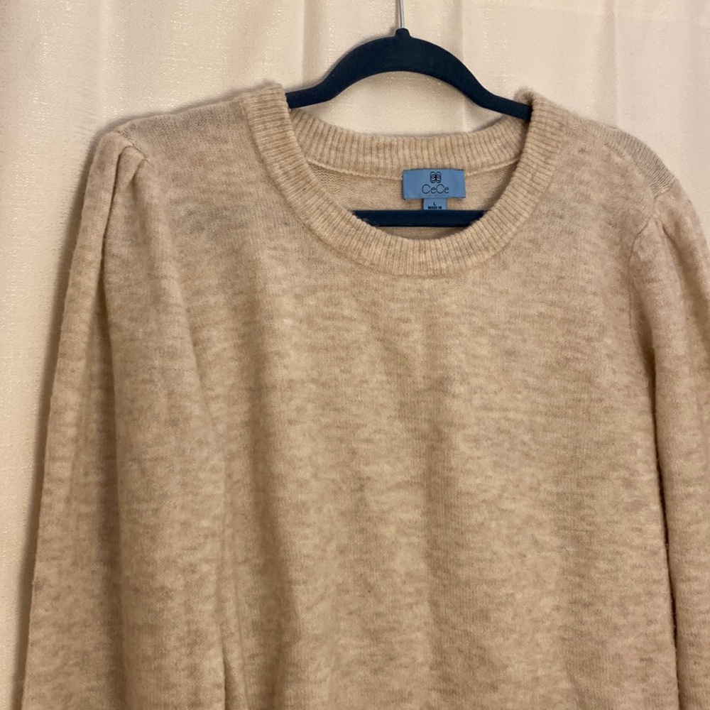 CeCe Cream Crewneck Puff-Sleeve Sweater